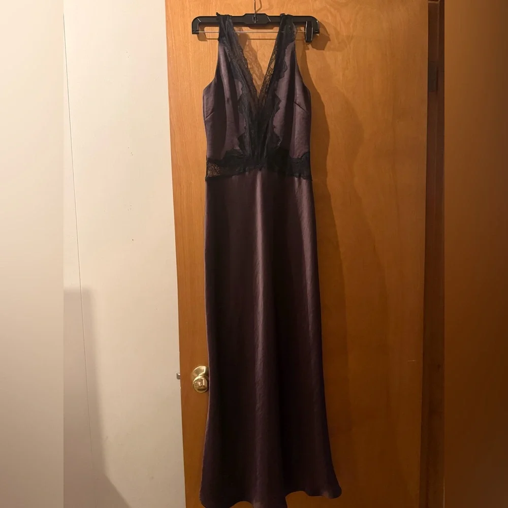 Bec & Bridge Cocoa Brown Lace-Trim Satin Midi Dress - Picture 3 of 5
